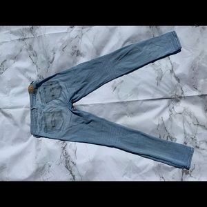 A&F light wash ripped jeans.